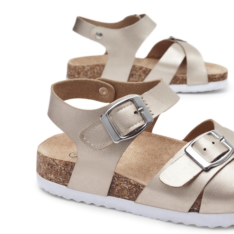Trary Girls Gold Sandals Adjustable Buckle Causal Sandals for Girls Open Toes Summer Shoes Cork Footbed Sandals for Little Big Kids Size 3 - Image 2